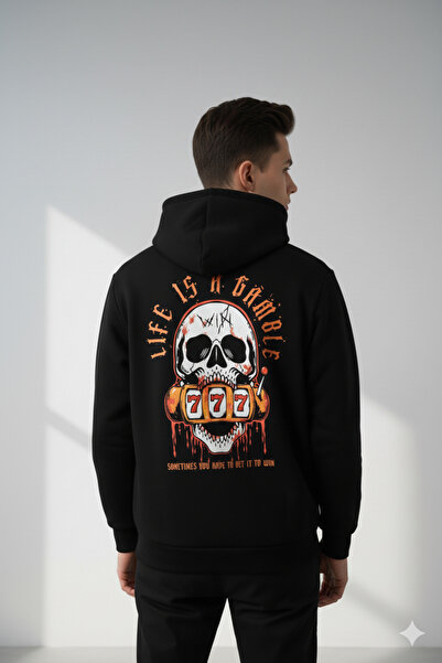 NİCE Unisex oversized με κουκούλα Βαμβακερό φούτερ – Η ζωή είναι ένας τύχης με τύπωμα