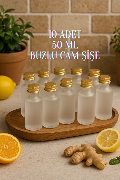 Tanemce 10Pcs Frosted Clear Glass Shot Bottle Leakproof Gold Metal Lid Fragrance Ornament Multi-Purpose Bottle 50ml
