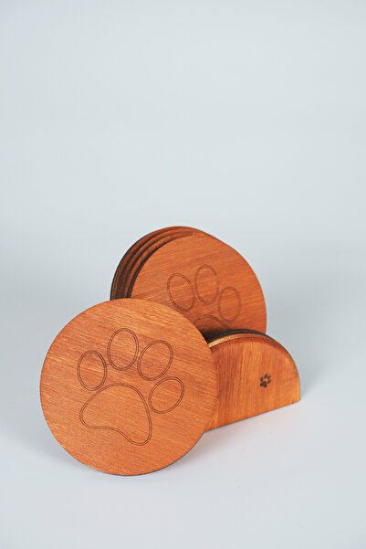 Bel&Co Home Paw Themed Set of 6 Wooden Coasters – with Stand
