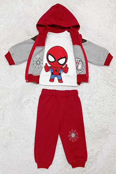 krm bebe Baby Spider-Man Hooded Zippered Cardigan 3-Piece Set