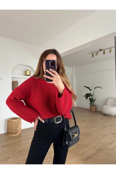 ZENGEZUR MALL Mtxdpn Casual Hole Detailed Sweater Red (235929) (Size: Standard)