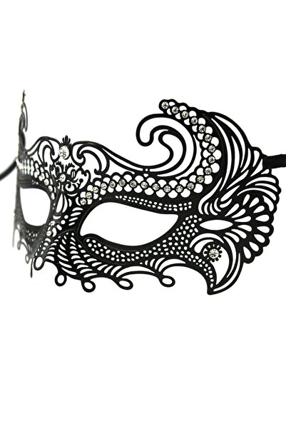 HarmonyAura Black Color Laser Cut Metal Ball Party Venetian Mask with Crystal Stones