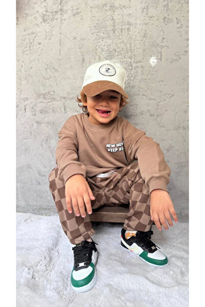 Kidmark Çocuk Modası Boy's Checker Pattern 100% Cotton Brown Basic Set