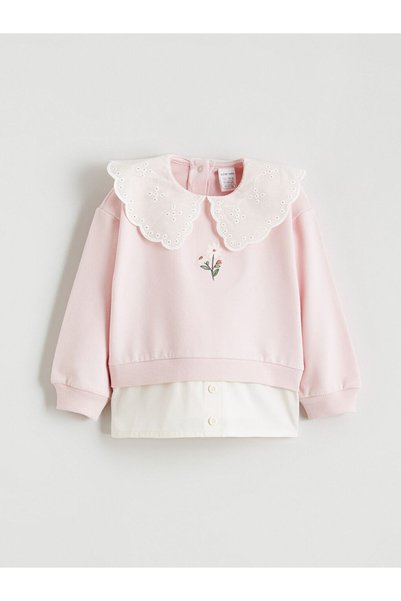 LC Waikiki Pink Peter Pan collar Baby Girl Sweatshirt and Leggings