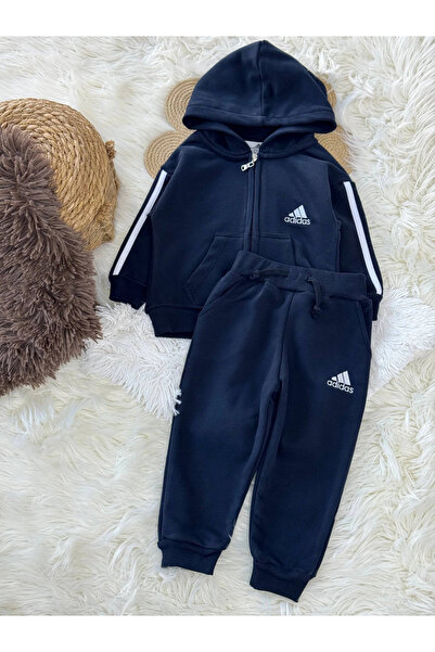 Kidmark Çocuk Modası Boy's Striped Zippered Navy Blue Suit