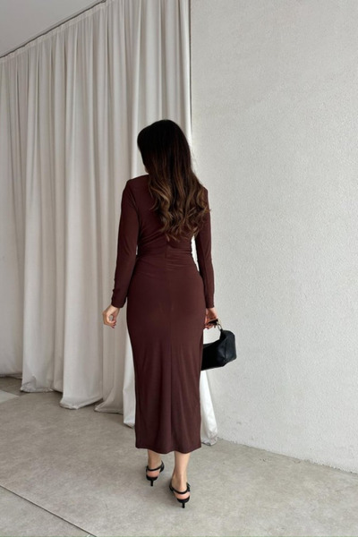 MODAMİNEM Women's Brooch Detailed Draped Midi Dress