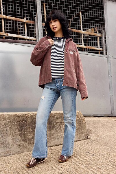 september island Paula Plaid Pale Burgundy Color Canvas Lined Hooded Coat