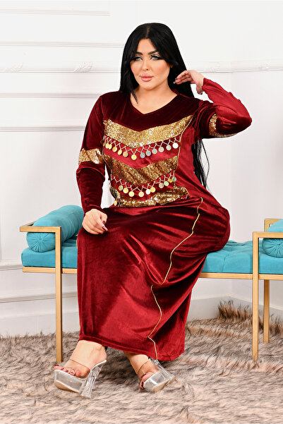 AsrymShop Winter reception abaya, velvet, brick red