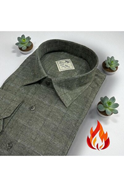 EREN STYLE Cămașă clasică din flanel de iarnă, 100% bumbac, cu mânecă lungă, ...