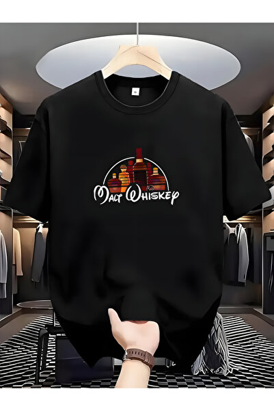 Printiva تيشيرت أسود بأكمام قصيرة ورقبة دائرية مطبوع عبارة ديزني ويسكي باس، م...