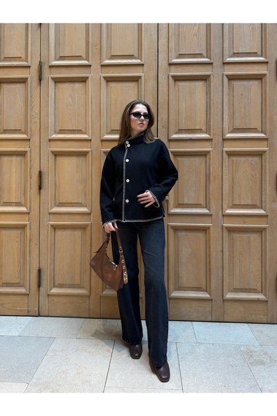 Lila Moda Shepherd's Stitch Buttoned Cardigan