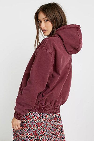 september island Orla Burgundy Color Canvas Lined Hooded Coat