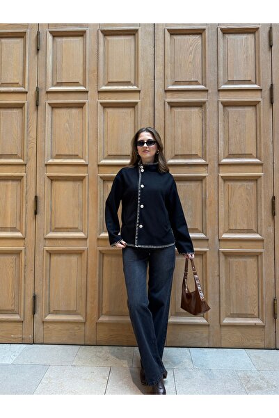 Lila Moda Shepherd's Stitch Buttoned Cardigan