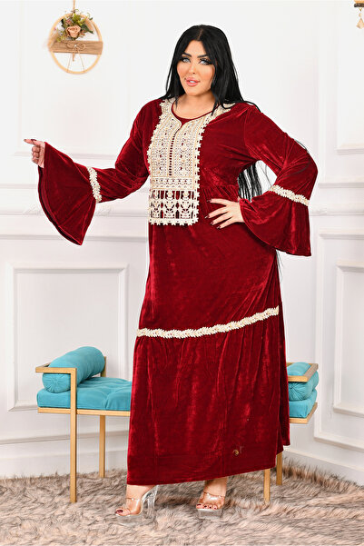 AsrymShop Winter reception abaya, velvet, brick red