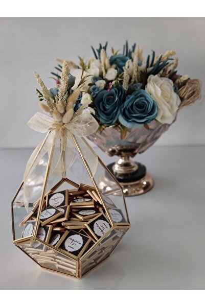 Velora Tasarım Mavi-Beyaz İsteme Çiçeği & Çikolatası