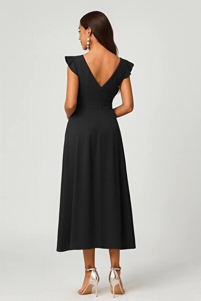 Varyete Sleeveless Flounce Pleated Midi Length Crepe Dress
