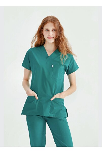 DEMOTEKS Costum Medical Elastan Verde Chirurgical, Femei - Scrub Set Classic ...