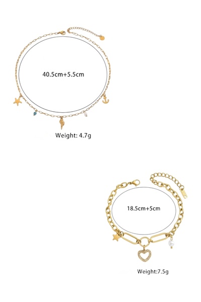 NEW STYLE An elegant accessory set consisting of a choker and bracelet made of stainless steel with various charms, presented in a suitable gift box.
