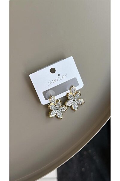 MBB ETİCARET Jewelled Flower Earrings - Gold