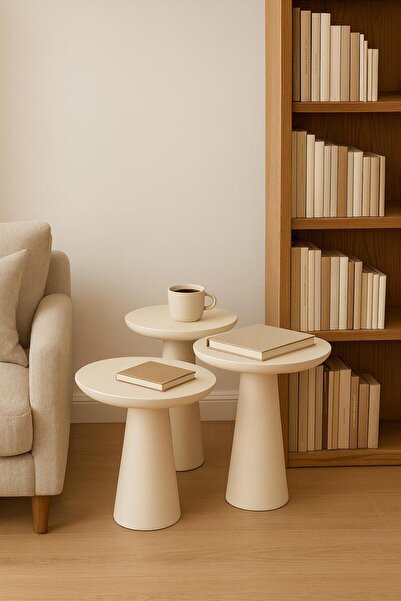 Trendcüzdan MANTAR SEHPA GERÇEK AHŞAP BEYAZ 3 PARÇA