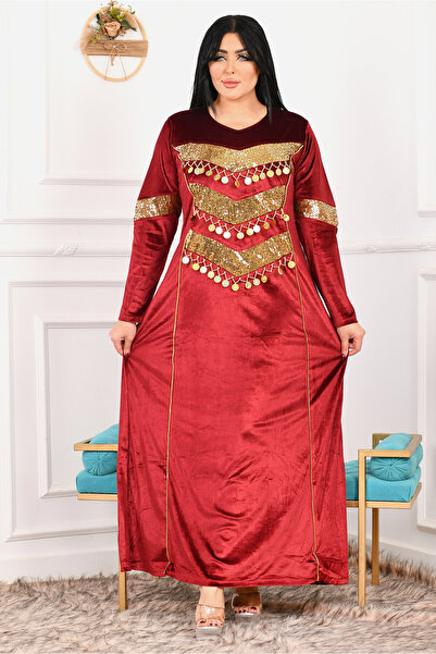 AsrymShop Winter reception abaya, velvet, brick red