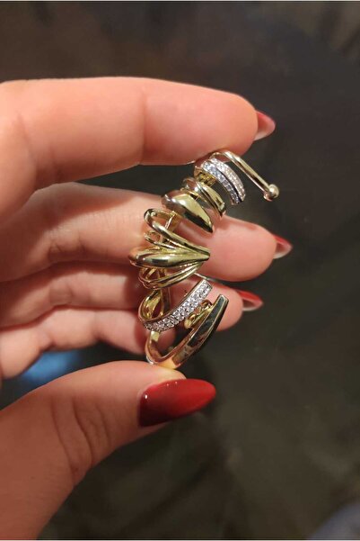 MoS JEWELLERY Taşlı Çok Halkalı Tırmanan Küpe Sağ Kulak – Gold Ear Cuff Model...
