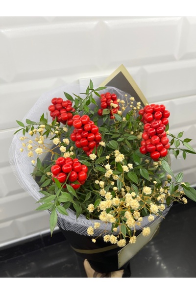 greendeco Kokina çiçeği 6 Dal cipso aranjman siyah buket -şans çiçeği-yılbaşı çiçeği