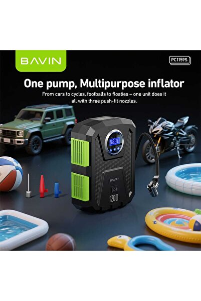 Bavin 12V Portable Digital Tire Inflator with 150 PSI High-Speed Air Compressor and Built-in LED Light
