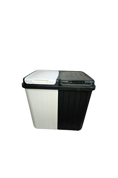 MURAT PLASTİK Double laundry basket, 80 L, durable plastic, 2 compartments with lid,