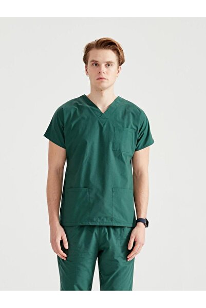 DEMOTEKS Costum Medical Elastan Verde Kaki, Barbati - Scrub Set Classic Flex