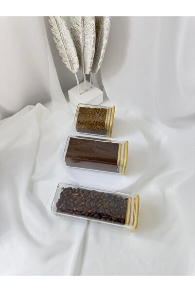 aden glass Bambu Kare Kapak Vakumlu Baharatlık Çok Amaçlı Kavanoz 3 Lü Set 210 Ml 370 Ml 450 Ml