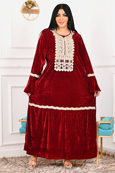 AsrymShop Winter reception abaya, velvet, brick red