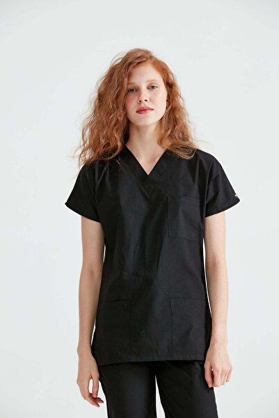 DEMOTEKS Black Elastane Medical Suit, Women - Scrub Set Classic Flex