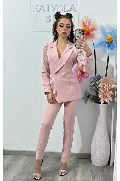 KATYDEA STORE Elegant powder pink suit with epaulettes ANDREEA