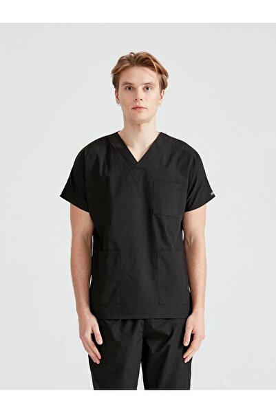 DEMOTEKS Costum Medical Elastan Negru, Barbati - Scrub Set Classic Flex
