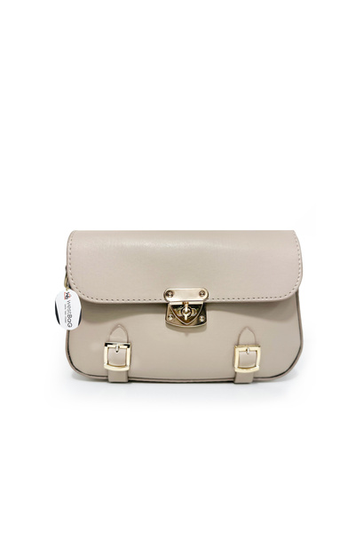 westbag Women's Lock Detailed Crossbody Hand and Shoulder Bag Small Size Bitter Brown - Beige Set of 2