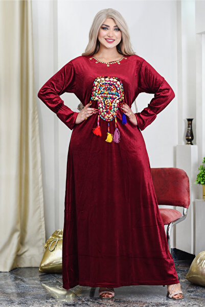 AsrymShop Winter reception abaya, velvet, brick red