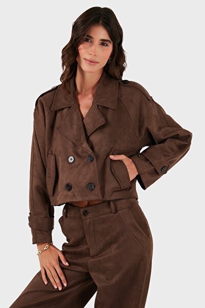 Via Dante Regular Fit διπλό πέτο Κοντό σουέτ μπουφάν με γιακά JACKET 68620513SUEDE