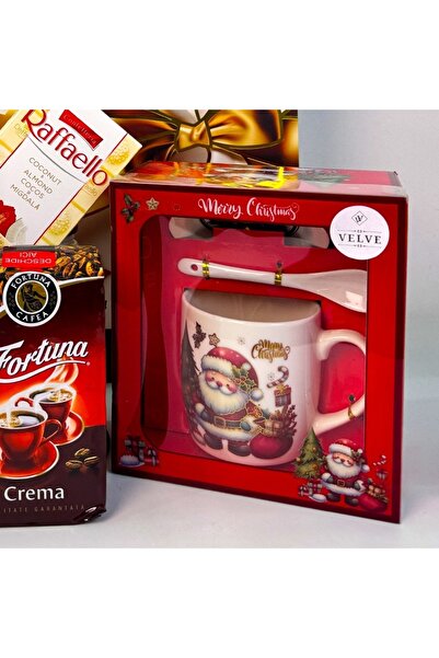 velve Christmas Delight package, room freshener, coffee, chocolate, ceramic mug, plate and teaspoon