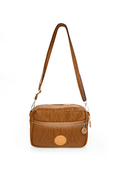 westbag Women's Crossbody Three-Compartment Zippered Crinkle Casual Shoulder Bag Brown and Beige Set of 2