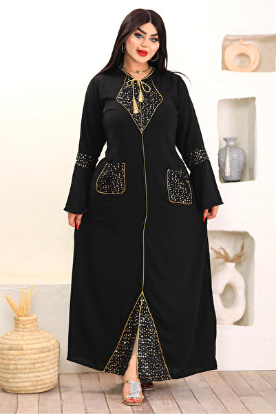 AsrymShop عباية استقبال بيتي فاخرة جيوب ملمع ذهبي * اسود