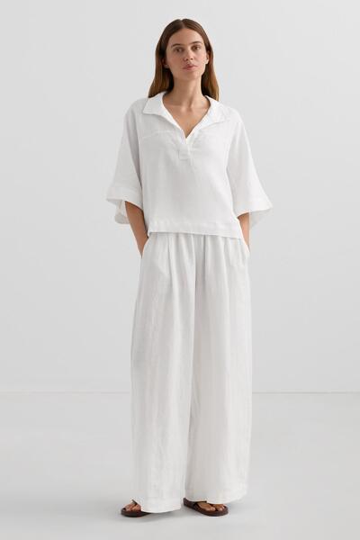 Oysho Oversize short-sleeved 100% linen shirt