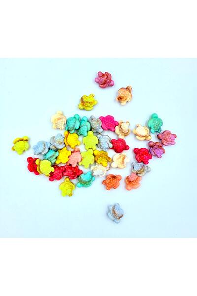 yiğit aksesuar 15 Adet Renkli Plastik Kaplumbağa Kolye Bileklik aksesuarı bon...