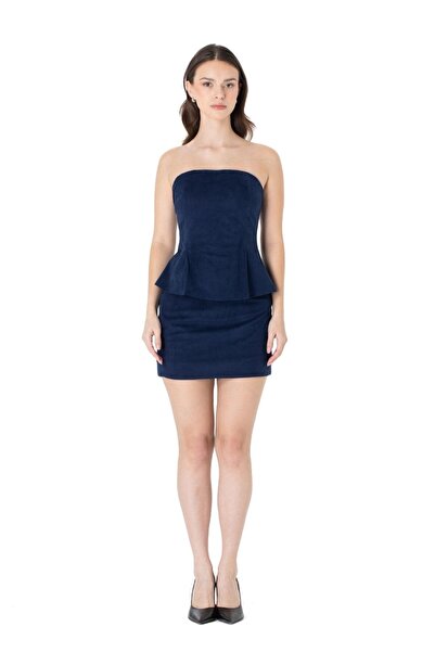 LACENOA Corded Fabric Velvet Blouse Skirt Set Navy Blue