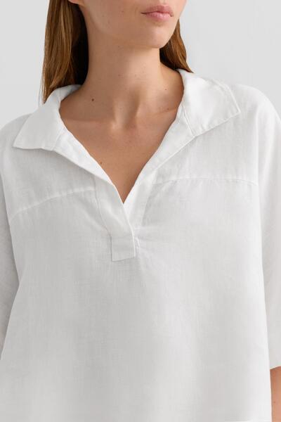 Oysho Oversize short-sleeved 100% linen shirt