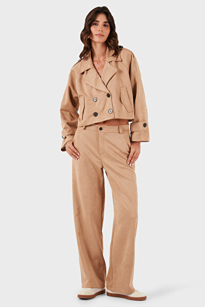 Via Dante Регулярна кройка, къса суедна яке с кръстосан яка ЯКЕ 68620513SUEDE