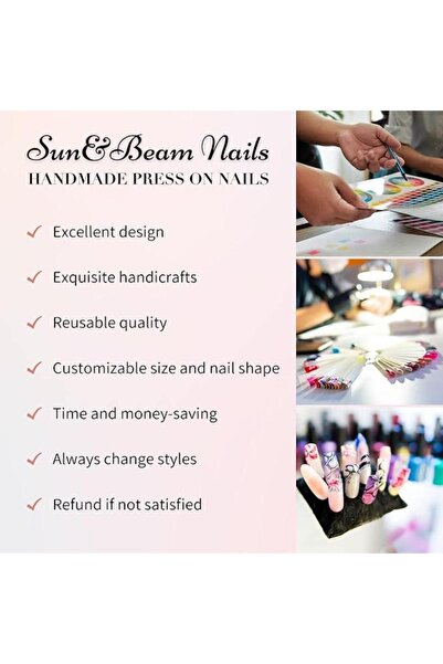 OEM Long Stiletto Almond artificial nails, hand-painted pattern, with pearl rhinestones, a