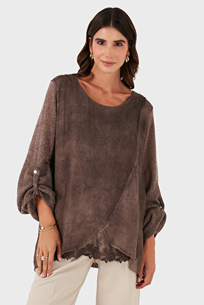 Via Dante Oversized Fit Lace Detailed Round Neck Blouse Blouse 690870
