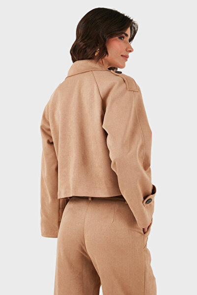 Via Dante Регулярна кройка, къса суедна яке с кръстосан яка ЯКЕ 68620513SUEDE