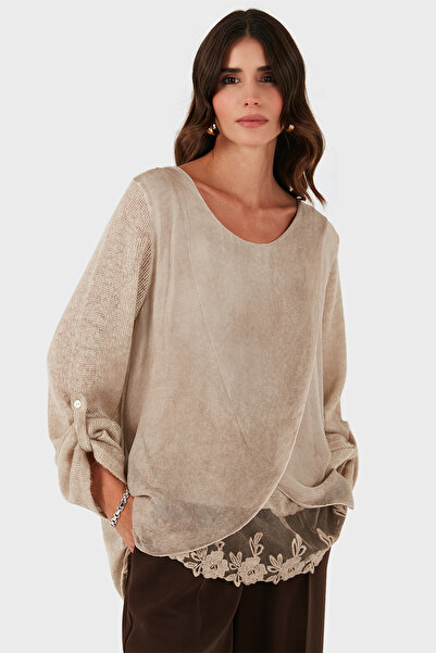 Via Dante Oversized Fit Lace Detailed Round Neck Blouse Blouse 690870
